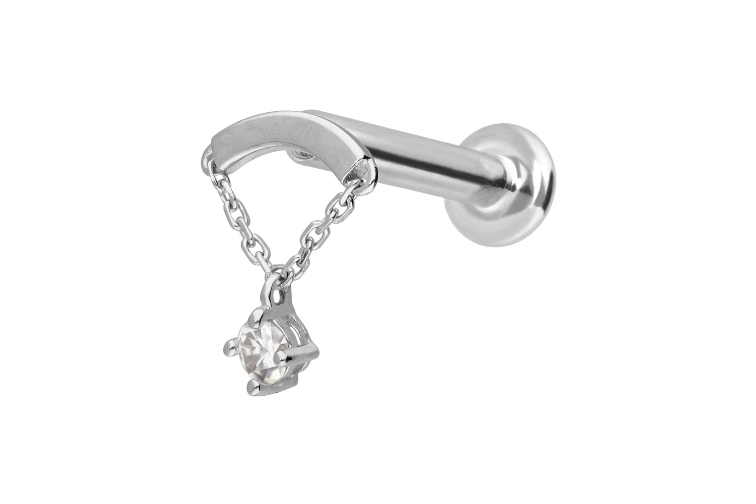 14 Karat Gold Labret Piercing mit Innengewinde MOISSANIT + BOGEN + KETTE